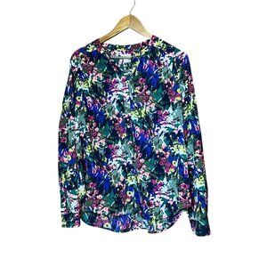 J.Crew Womens Abstract Floral Henley Blouse Long Sleeve Multi-Color Size L‎